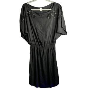Old Navy Black Beaded Flutter Sleeve Elastic Waist Dress Size Medium